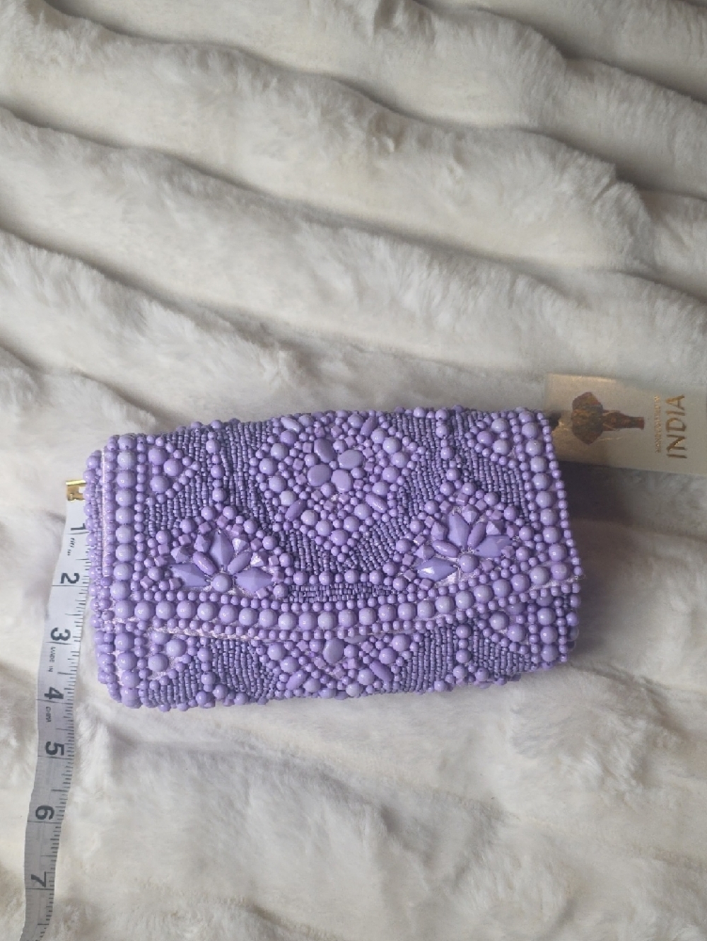 Viral TJMaxx Lavender Beaded Embellished Clutch Wallet Handmade In India - Picture 3 of 7